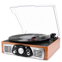 1byone Belt-Drive 3-Speed Stereo Turntable with Built in Speakers, Natural Wood (471NA-0003)