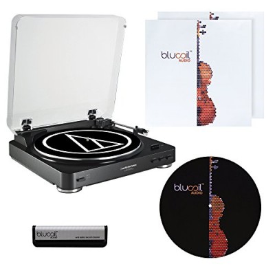 Audio-Technica AT-LP60-USB Black Fully Automatic Belt-Drive Stereo Turntable (USB & Analog) -INCLUDES- Blucoil Vinyl Brush, Slipmat AND 2 LP Inner ...