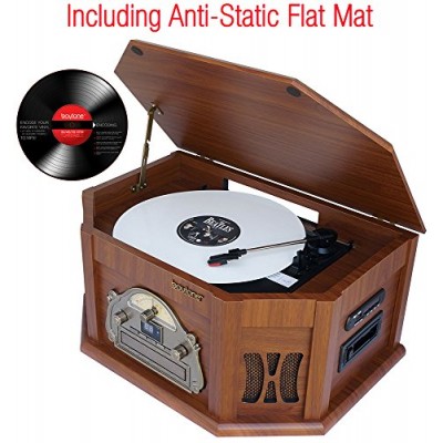 7-in-1 Boytone BT-15TBSM Classic Turntable Stereo System, Vinyl Record Player, AM/FM, CD, Cassette, USB, SD slot. 2 Built-in Speaker, Remote Contro...