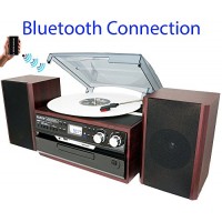 8-in-1 Boytone BT-24DJM Turntable with Bluetooth Connection, 3 Speed 33, 45, 78 Rpm, CD, Cassette Player AM, FM USB, SD Slot, Aux, Encoding Vinyl &...