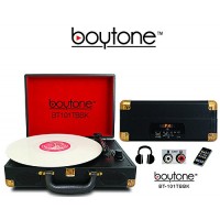 Boytone BT-101TBBK 5 in 1 Briefcase Record Player AC-DC Built in Rechargeable Battery, with 2 Stereo Speakers 3-speed 33/45/78, LCD Display, FM Rad...