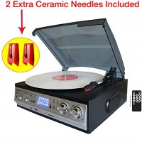 Boytone BT-17DJS 3-speed Stereo Turntable, with 2 extra ceramic needles, Belt Drive, 2 built in Speakers, Digital LCD AM/FM Radio + USB/SD/AUX + MP...