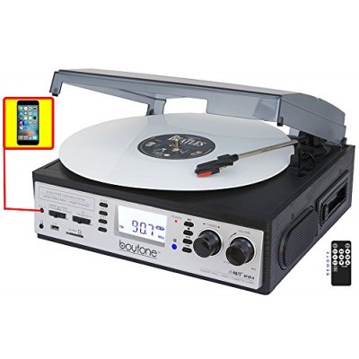 Boytone BT-19DJS-C 3-speed Turntable, 2 Built in Speakers Large Digital Display AM/FM, Cassette, USB/SD/AUX/MP3, Recorder & WMA Playback /Recorder ...