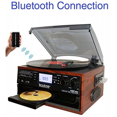 Boytone BT-22M, Bluetooth Record Player Turntable, AM/FM Radio, Cassette, CD Player, 2 built in speaker, Ability to convert Vinyl, Radio, Cassette,...