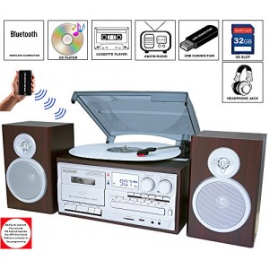 Boytone BT-28SPS, Bluetooth Classic Style Record Player Turntable with AM/FM Radio, Cassette Player, CD Player, 2 Separate Stereo Speakers, Record ...