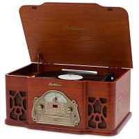 Electrohome Wellington Record Player Retro Vinyl Turntable Real Wood Stereo System, AM/FM Radio, CD, USB for MP3, Vinyl-to-MP3 Recording, Headphone...