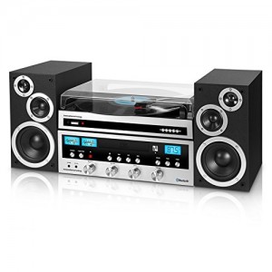 Innovative Technology ITCDS-6000 Classic Retro Bluetooth Stereo System with Turntable, Black and Silver