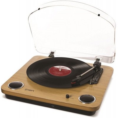 ION Audio Max LP | 3-Speed Belt Drive Turntable with Built-In Speakers & 1/8" Aux Input (Natural Wood)