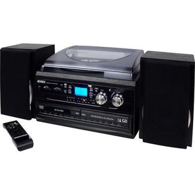 Jensen All-In-One Hi-Fi Stereo Dual CD Player Turntable & Digital AM/FM Radio Tuner Tape Cassette Player Mega Bass Reflex Stereo Sound System