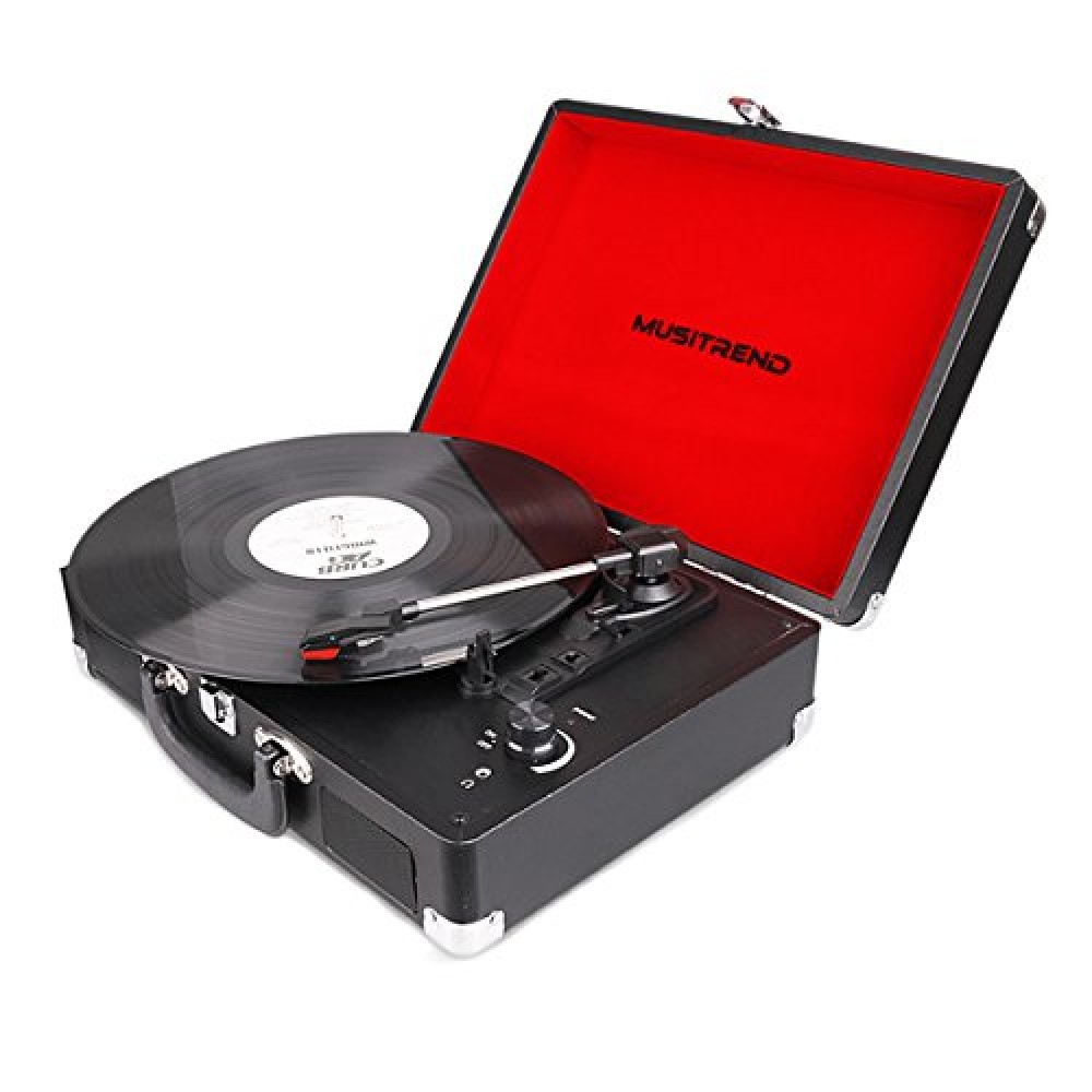 Musitrend Vinyl Record Player Classic Portable Suitcase 3 Speed ...