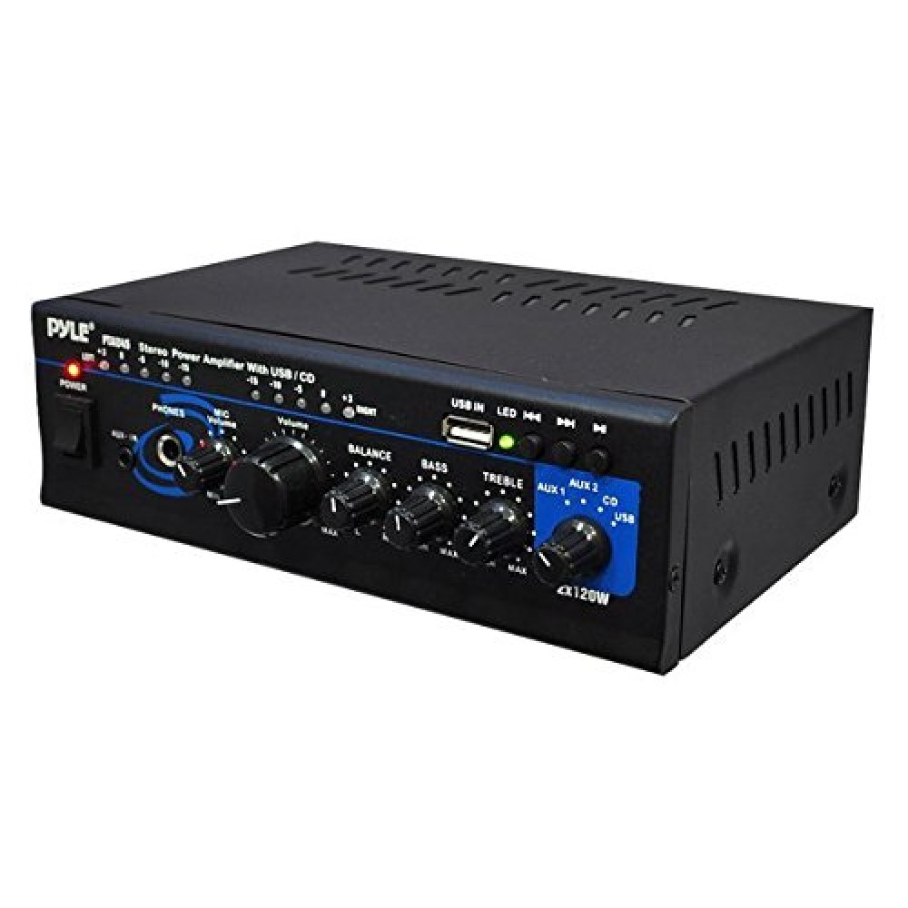 Pyle Home PTAU45 Mini 2x120 Watt MAX Stereo Power Amplifier With USB CD 