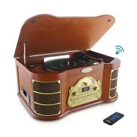 Pyle PTCD54UB Bluetooth Vintage Classic Style Turntable Speaker System, Built-in CD & Cassette Players, AM/FM Radio, Vinyl-to-MP3 Recording