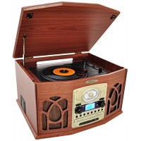 Pyle Vintage Turntable - Retro Vinyl Stereo System With Bluetooth, Cassette and CD Player, USB Recorder, SD Card and Speakers-Record AM/FM Radio an...