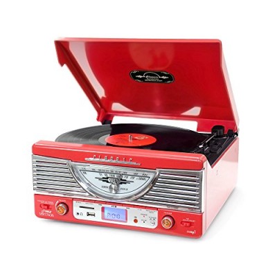 Pyle Vintage Turntable - Retro Vinyl Stereo System With Bluetooth, USB Reader, SD Card Slot and 3-Inch Speakers - Audio Files to MP3 with Remote an...