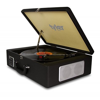 Tyler Bluetooth Briefcase Vinyl Record Player Classic Turntable Stereo System with Built-in Speakers, MP3 Player and USB Recording, Bluetooth, Head...